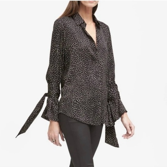 Banana Republic Dillon Shirt long sleeve blouse tie button polka dot large NWT - Picture 1 of 10